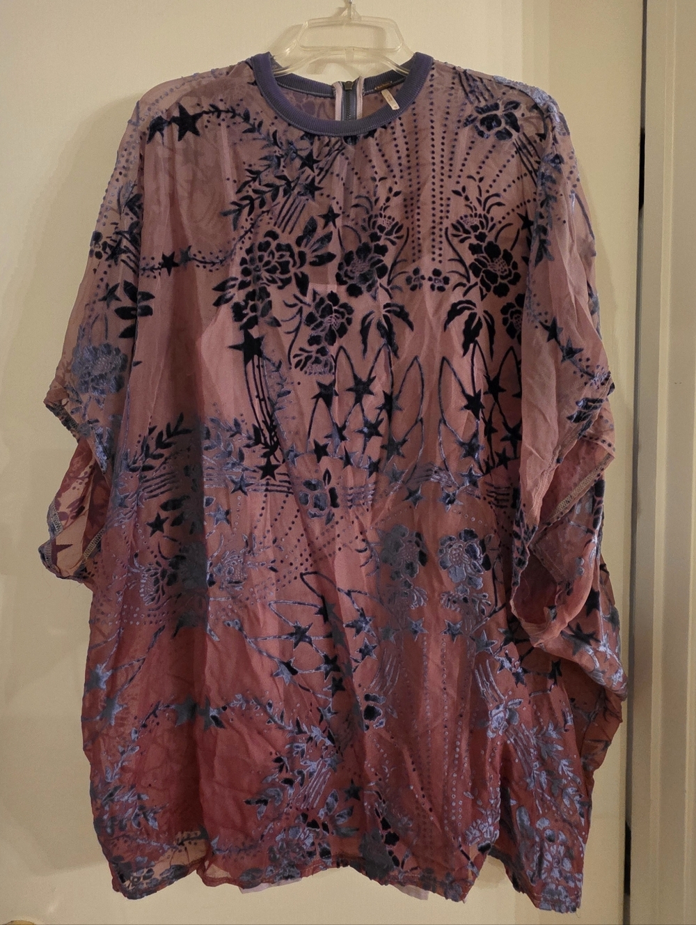 Free People Floral Burnout Velvet Top in Dusty Rose and Navy